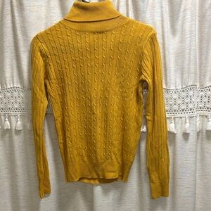 Mustard Cable Knit Turtleneck Sweater